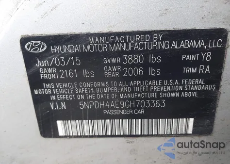 2016 Hyundai Elantra Se z USA, uszkodzony, nr VIN 5NPDH4AE9GH703363